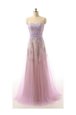 Luxurious Sweetheart Sleeveless Brush Train Zipper Dress for Prom Lilac Organza