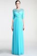 Dramatic Aqua Blue Prom and Party and For with Beading and Ruching Scoop Sleeveless Zipper