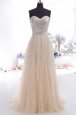 Champagne Empire Organza Sweetheart Sleeveless Beading and Belt Zipper Homecoming Dress Sweep Train