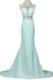 Exceptional Mermaid Halter Top Sleeveless Chiffon With Brush Train Zipper Prom Dress in Light Blue for with Beading