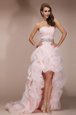 Spectacular Baby Pink Zipper Sweetheart Beading Prom Gown Organza Sleeveless Brush Train