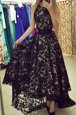 Designer Scoop Black Sleeveless With Train Lace Zipper Prom Gown