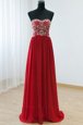 Fine Beading Red Zipper Sleeveless Floor Length