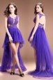 Purple Cocktail Dresses Prom and Party and For with Beading and Appliques Scoop Sleeveless Zipper
