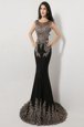 Mermaid Scoop Black Zipper Red Carpet Gowns Appliques Sleeveless Floor Length Brush Train