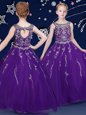 Purple Girls Pageant Dresses Quinceanera and Wedding Party and For with Beading Scoop Sleeveless Lace Up