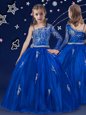 Cheap Sleeveless Floor Length Beading Zipper Girls Pageant Dresses with Royal Blue