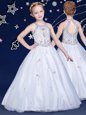 White Ball Gowns Organza Halter Top Sleeveless Beading Floor Length Zipper Flower Girl Dress