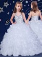 Fashion Halter Top White Ball Gowns Beading and Ruffles Little Girls Pageant Gowns Lace Up Organza Sleeveless Floor Length