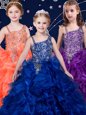 Exquisite Asymmetric Sleeveless Organza Flower Girl Dresses Beading and Ruffles Lace Up