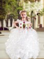 Cap Sleeves Floor Length Lace Up Flower Girl Dresses White and In for Quinceanera and Wedding Party with Beading and Appliques and Ruffles