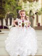Cap Sleeves Floor Length Lace Up Flower Girl Dresses White and In for Quinceanera and Wedding Party with Beading and Appliques and Ruffles