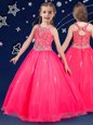 Scoop Beading Flower Girl Dresses Hot Pink Zipper Sleeveless Floor Length