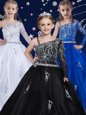 Black Zipper Flower Girl Dresses for Less Beading Sleeveless Floor Length