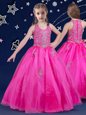 Free and Easy Scoop Fuchsia Sleeveless Organza Zipper Pageant Gowns For Girls for Quinceanera and Wedding Party
