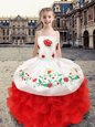 Chic Floor Length Ball Gowns Sleeveless White and Red Kids Formal Wear Lace Up