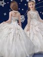White Zipper Scoop Beading Flower Girl Dresses for Less Organza Long Sleeves
