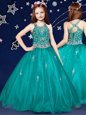 Teal Flower Girl Dresses for Less Quinceanera and Wedding Party and For with Beading Scoop Sleeveless Zipper