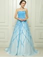 Fine Baby Blue Strapless Neckline Appliques Prom Dresses Sleeveless Zipper