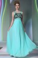 Fantastic Scoop Floor Length Aqua Blue Dress for Prom Chiffon Sleeveless Beading