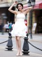 Fashion Sleeveless Knee Length Beading Zipper Evening Dress with White