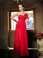 Eye-catching Red Satin Lace Up Dress for Prom Sleeveless Floor Length Beading and Ruching