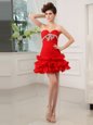 Traditional Ruffled Red Sleeveless Chiffon Lace Up Cocktail Dresses for Prom and Party
