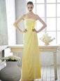 New Style Floor Length Light Yellow Hoco Dress Strapless Sleeveless Lace Up