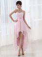 Stylish Sweetheart Sleeveless Cocktail Dresses High Low Beading Baby Pink Chiffon