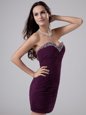 Dark Purple Sleeveless Beading and Ruching Mini Length Homecoming Dress