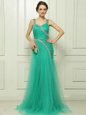 Chic Straps Sleeveless Brush Train Side Zipper Homecoming Dress Turquoise Organza