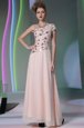 Baby Pink One Shoulder Side Zipper Beading and Appliques Prom Gown Cap Sleeves