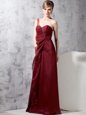 Burgundy One Shoulder Zipper Beading and Ruching Prom Gown Sleeveless