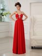 Floor Length Red Dress for Prom Chiffon Sleeveless Beading and Ruching