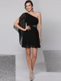 Simple Black Side Zipper One Shoulder Sequins Homecoming Dress Chiffon Half Sleeves