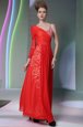 Fashion Coral Red Side Zipper Asymmetric Beading and Embroidery Celebrity Prom Dress Chiffon Long Sleeves