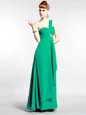 One Shoulder Green Sleeveless Floor Length Beading Zipper Evening Dress