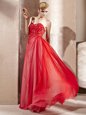 Chic Coral Red Column/Sheath Beading Evening Dress Side Zipper Chiffon Sleeveless Floor Length