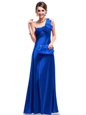 One Shoulder Floor Length Royal Blue Celebrity Inspired Dress Satin Sleeveless Ruching