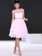 Decent Scoop Baby Pink Cap Sleeves Knee Length Lace Zipper Prom Dresses