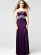 Adorable Sequins Floor Length Purple Evening Wear Strapless Sleeveless Zipper