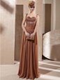 Brown Empire Sweetheart Sleeveless Chiffon Floor Length Zipper Beading Prom Evening Gown