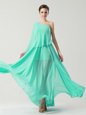 One Shoulder Sleeveless Chiffon Ankle Length Side Zipper Prom Party Dress in Turquoise for with Ruching