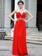 Decent Floor Length Column/Sheath Sleeveless Coral Red Prom Gown Zipper