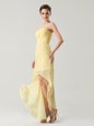 Admirable High Low Light Yellow Evening Dress Strapless Sleeveless Zipper