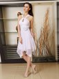 Comfortable White Criss Cross Halter Top Hand Made Flower Junior Homecoming Dress Chiffon Sleeveless
