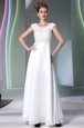 Scoop Sleeveless Prom Dress Floor Length Lace White Chiffon