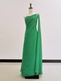 Sophisticated Chiffon One Shoulder Long Sleeves Zipper Ruching Prom Dresses in Green