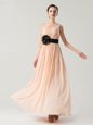 Peach Column/Sheath Chiffon One Shoulder Sleeveless Belt Ankle Length Side Zipper Dress for Prom