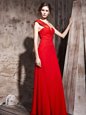 Red Column/Sheath Taffeta Sweetheart Sleeveless Beading Floor Length Side Zipper Dress for Prom